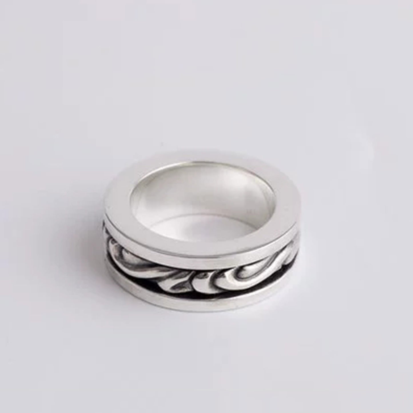 Sterling Silver Rattan Design Spinner Ring, Punk Statement Silver Rings, Romantic Gift for Him