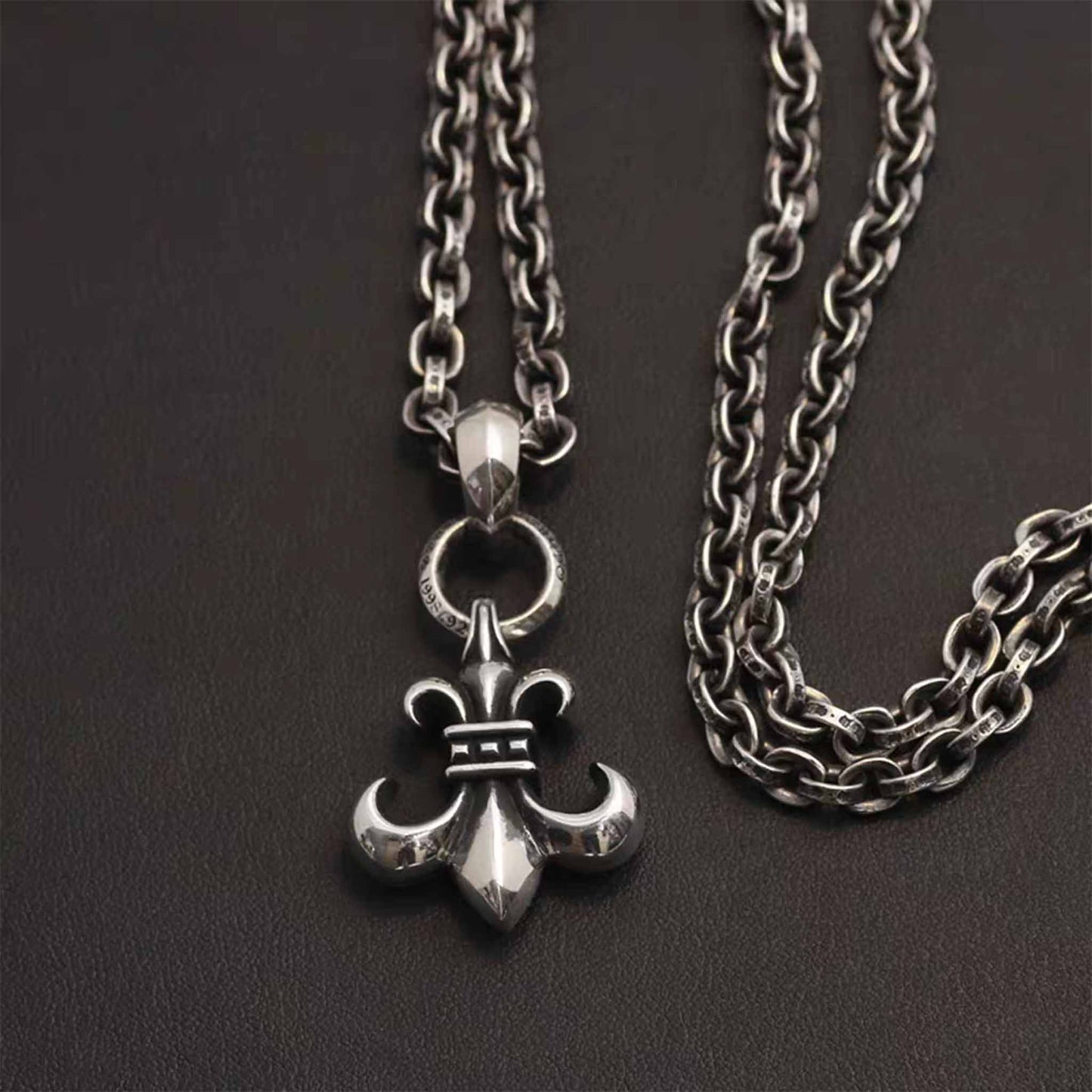 Sterling Silver Necklace Pendant, Gothic Scout Flower Silver Pendant, Punk Fleur De Lis Charm