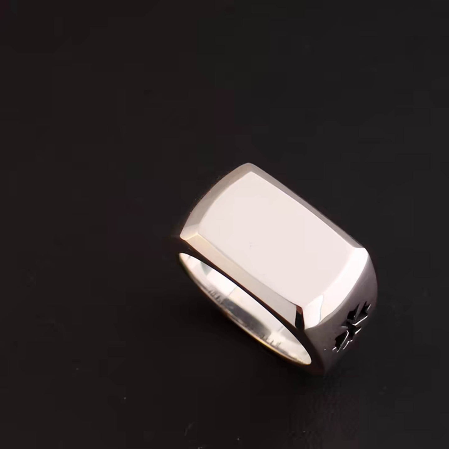 Sterling Silver Gothic Flower Design Ring, Silver Square Glossy Surface Punk Statement Ring