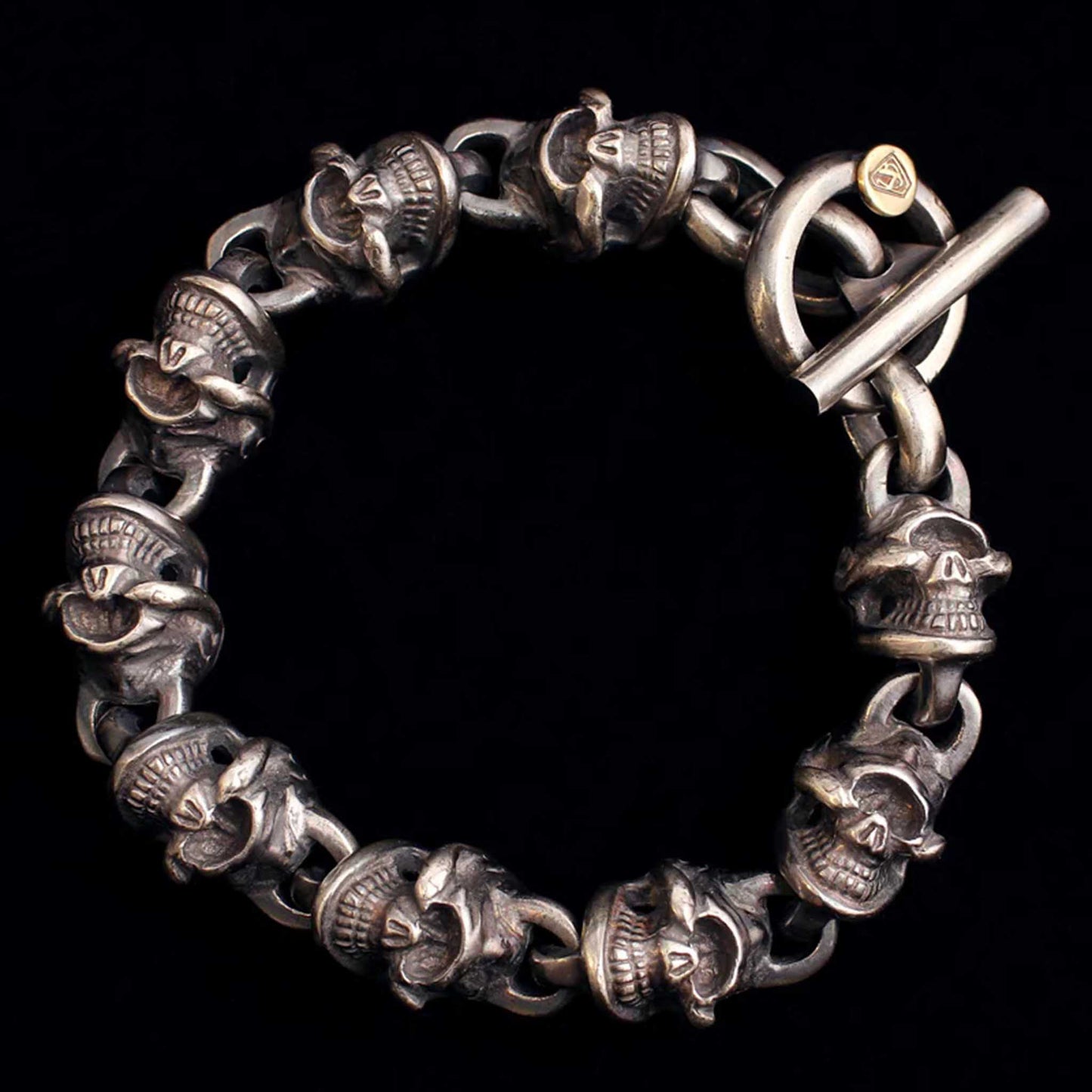 Sterling Silver Link Bracelet, Gothic One-eyed Skull Solid Silver Bracelets, Punk Chunky Chain Bracelet