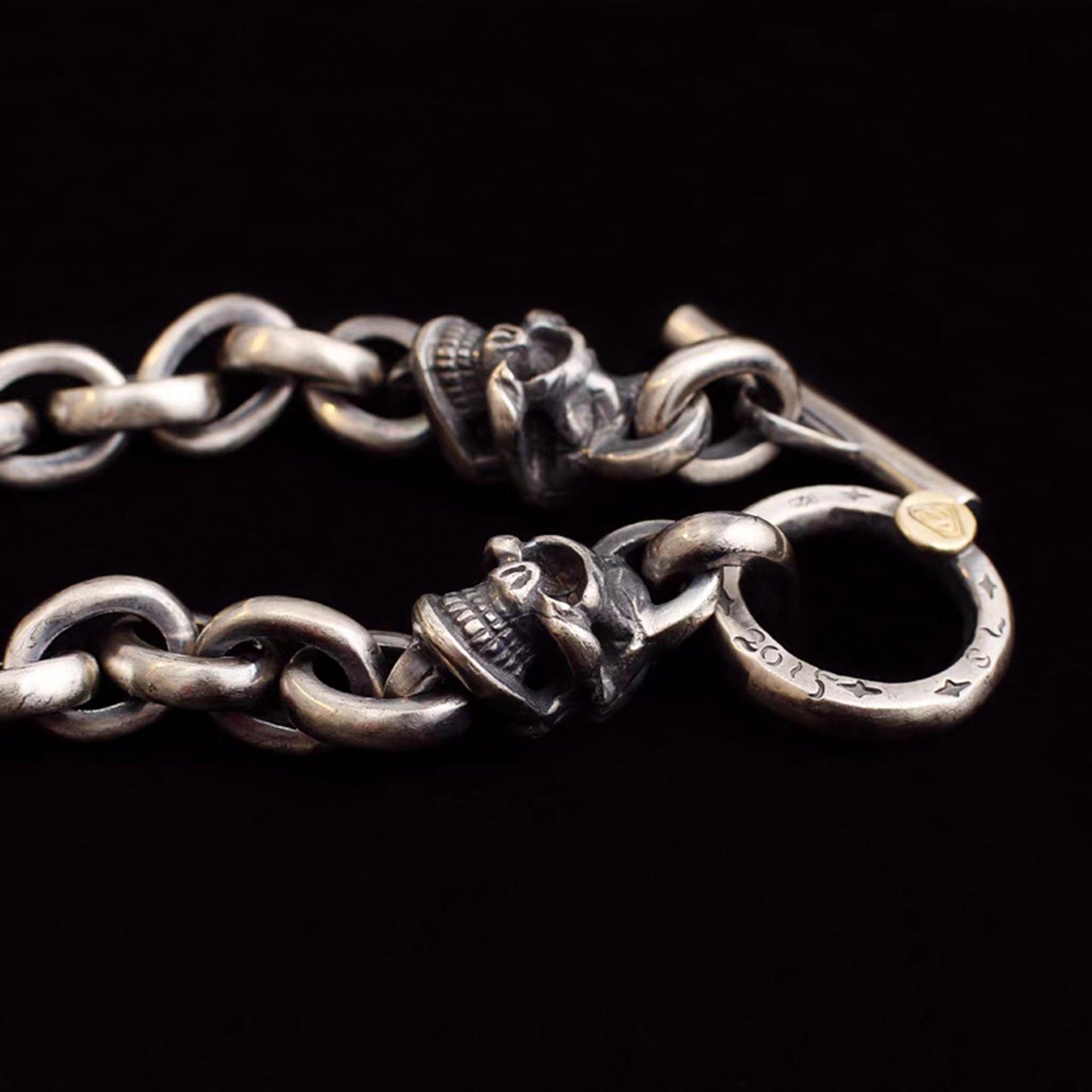 Sterling Silver Chain Bracelet, Gothic Empty-eyed Skull Solid Silver Bracelets, Punk Chunky Chain Bracelet