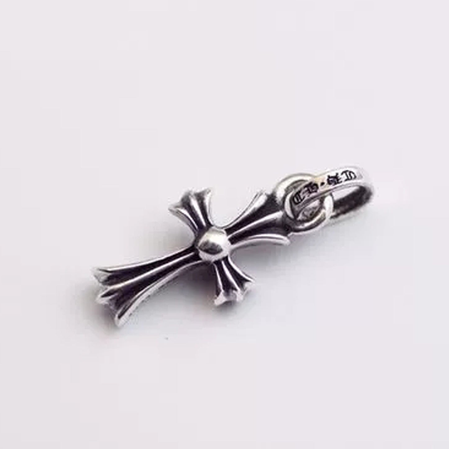 Sterling Silver Gothic Cross Pendant, Silver Cross Charm, Baby Fat Cross Pendant