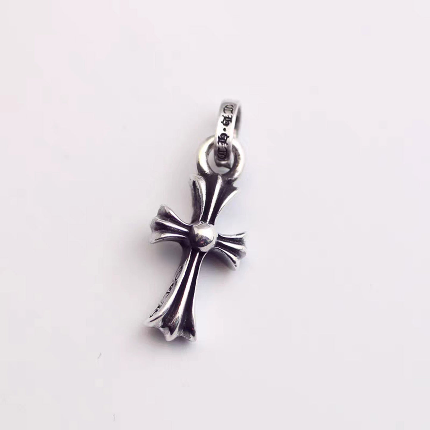 Sterling Silver Gothic Cross Pendant, Silver Cross Charm, Baby Fat Cross Pendant