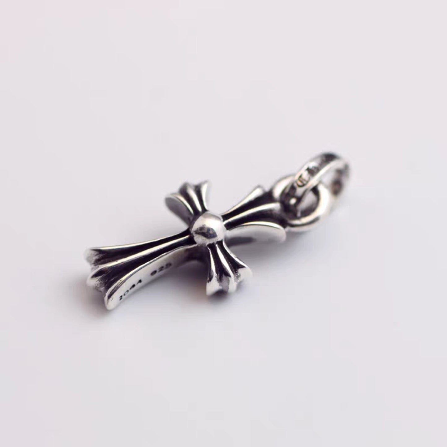 Sterling Silver Gothic Cross Pendant, Silver Cross Charm, Baby Fat Cross Pendant