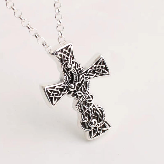 Sterling Silver Necklace Pendant, Gothic Cross Silver Pendant, Punk Statement Chain Necklace Charm