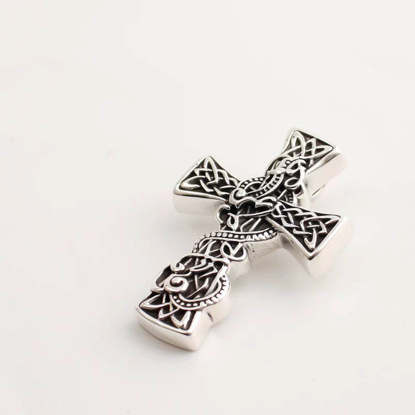 Sterling Silver Necklace Pendant, Gothic Cross Silver Pendant, Punk Statement Chain Necklace Charm