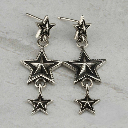 Cody Sanderson Gothic Three Stars Tassel Earring, Sterling Silver Punk Statement Dangle Earrings