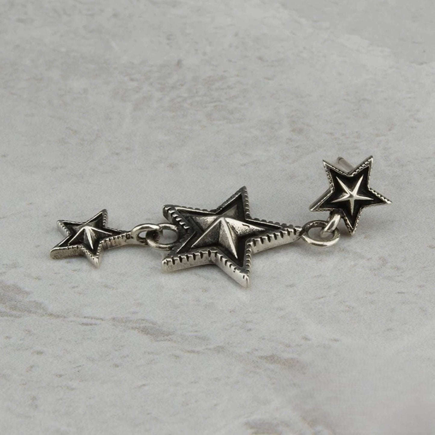Cody Sanderson Gothic Three Stars Tassel Earring, Sterling Silver Punk Statement Dangle Earrings