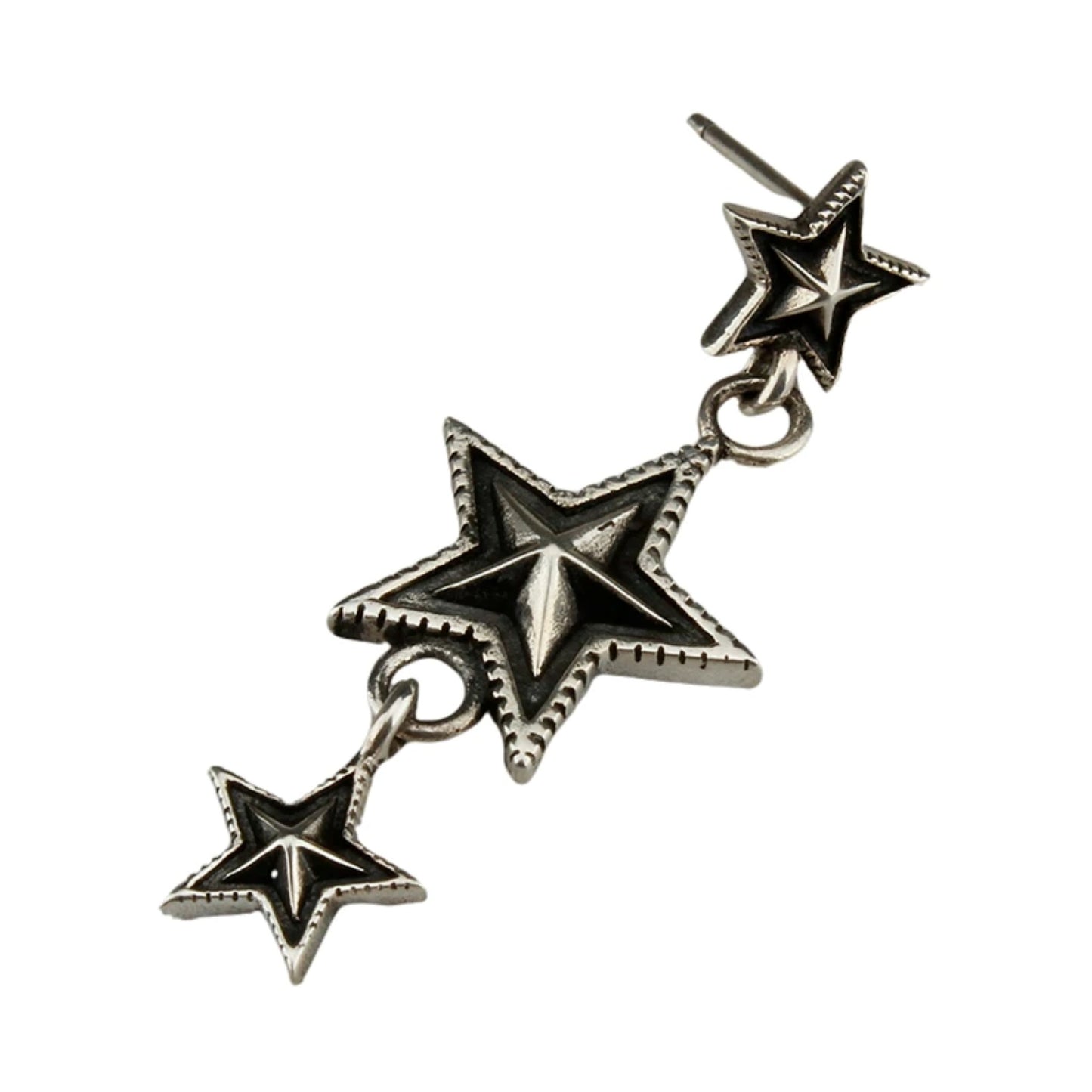 Cody Sanderson Gothic Three Stars Tassel Earring, Sterling Silver Punk Statement Dangle Earrings