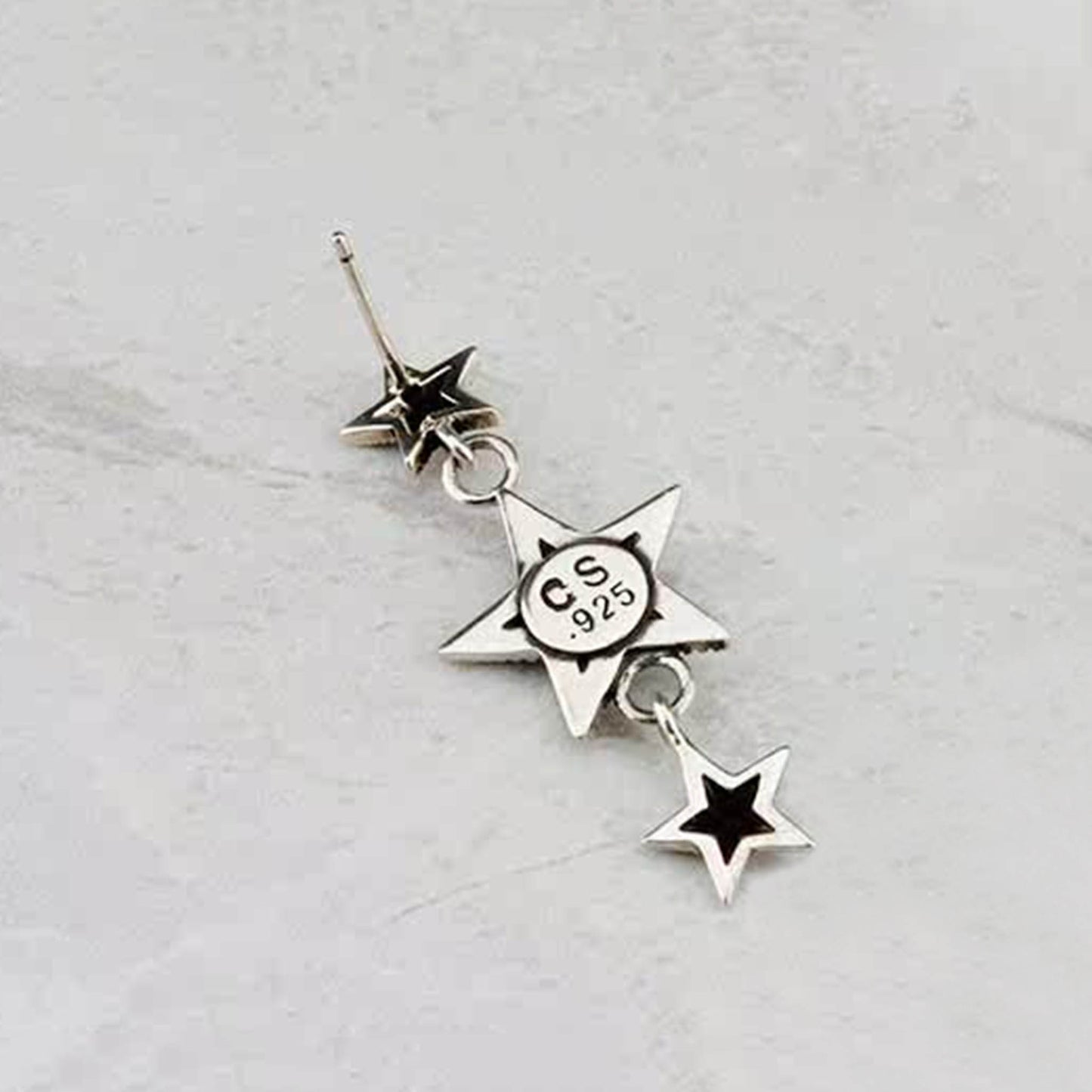 Cody Sanderson Gothic Three Stars Tassel Earring, Sterling Silver Punk Statement Dangle Earrings