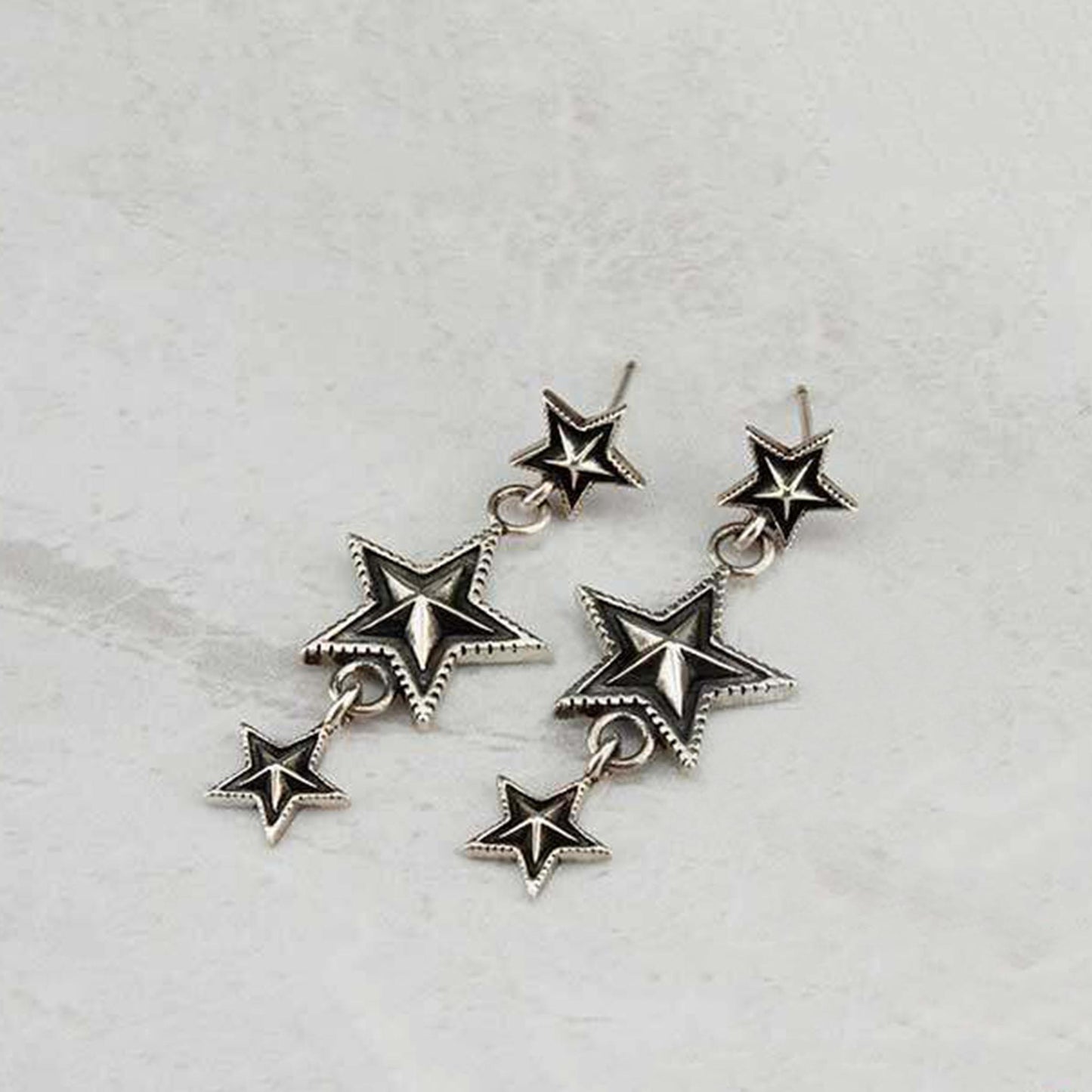 Cody Sanderson Gothic Three Stars Tassel Earring, Sterling Silver Punk Statement Dangle Earrings