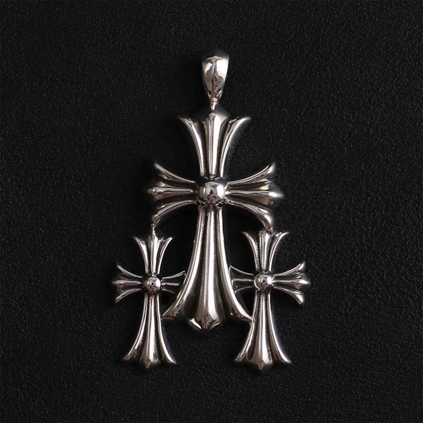 Sterling Silver Necklace Pendant, Gothic Triple Cross Silver Pendant, Punk Chain Necklace Charm