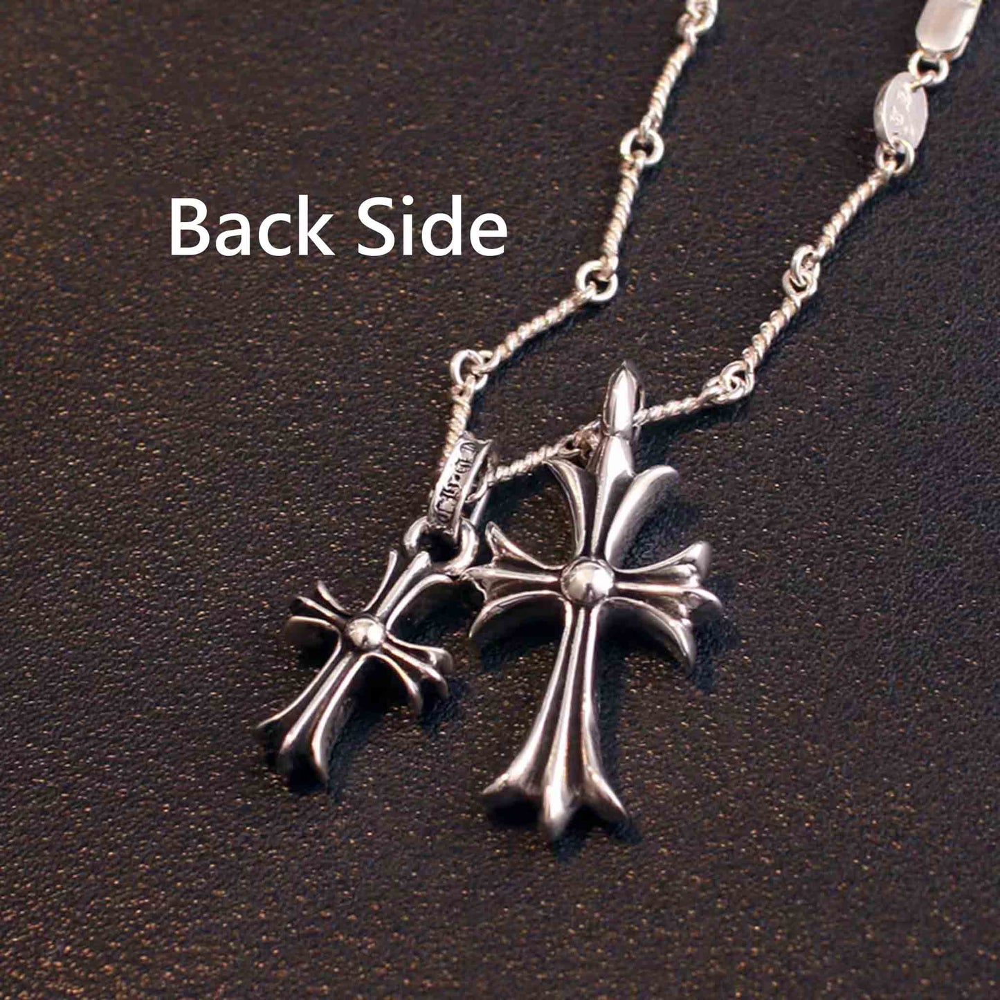 Sterling Silver Double Crosses Necklace, Gems Inlaid Cross Pendant Necklace with Twist Chain