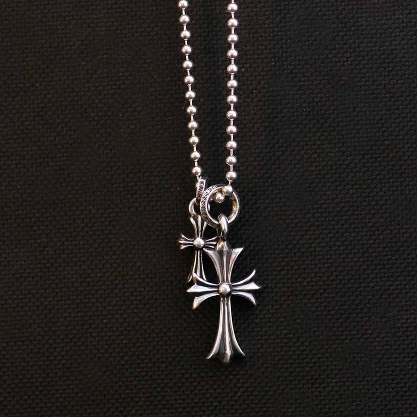 Sterling Silver Necklace, Gothic Double Crosses Pendant Necklace with Ball Chain, Statement Chain Necklace