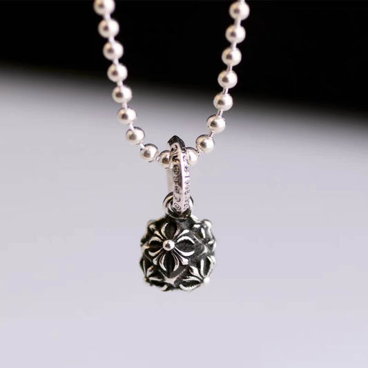 Sterling Silver Necklace Pendant, Silver Couples Necklace, Punk Gothic Cross Flower Ball Chain Necklace Set